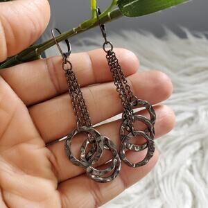 Hammered Metal Circle Rings Dangle Chain Earrings